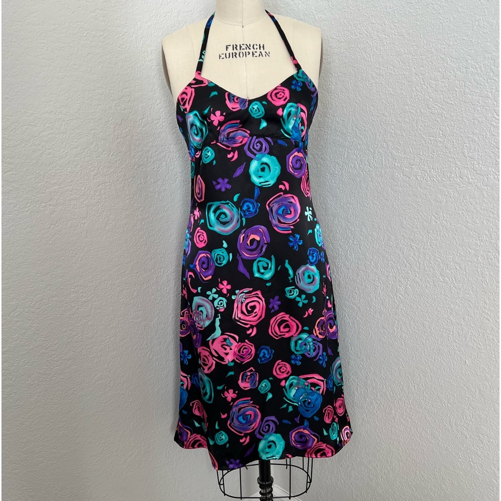 Floral A line printed dress size 2 with neck strap